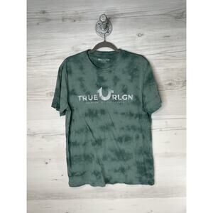 True Religion Shirt Mens Medium Green Tie Dye True RLGN Foil Crew Neck Graphic